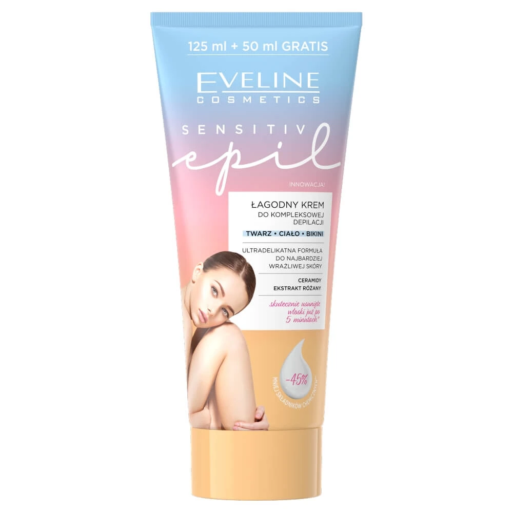 Eveline Sensitive Epil Cremă de epilare delicată și completă, 175 ml
