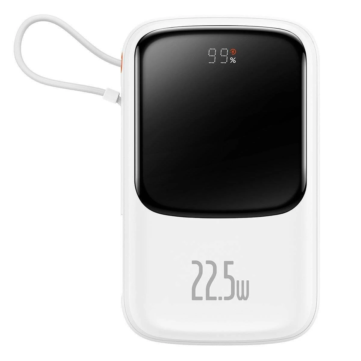 Baseus Qpow Digital Display powerbank cu încărcare rapidă 10000mAh 22.5W QC/PD/SCP/FCP cu cablu USB-C integrat alb