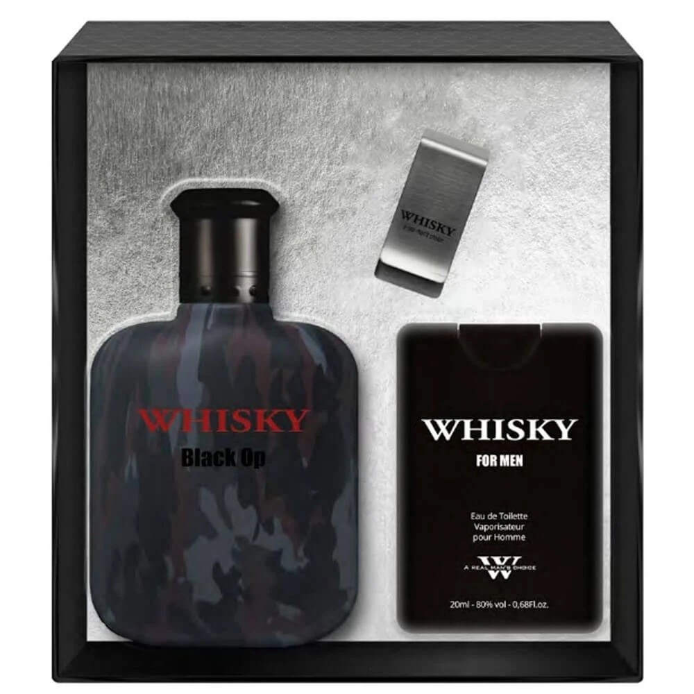 Evaflor Whisky Black Op Apă de toaletă, 100ml + Apă de toaletă, 20ml + Clip