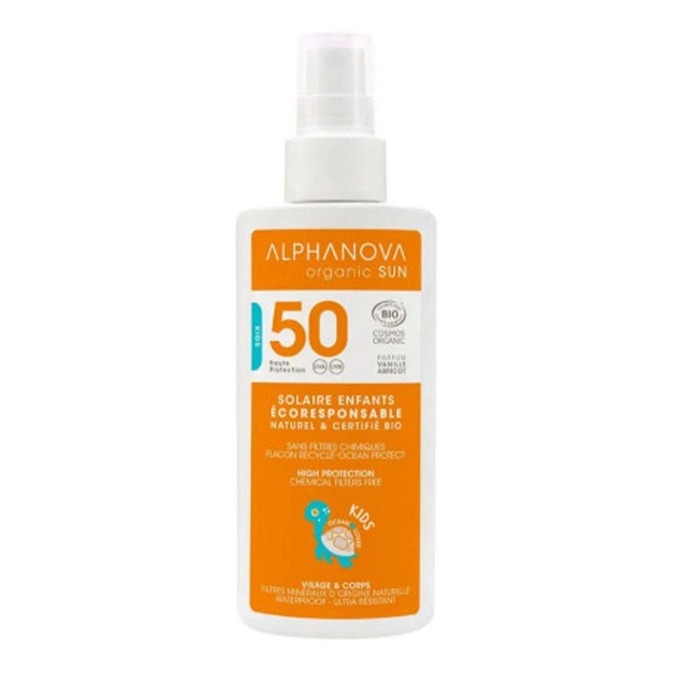 Alphanova Organic Sun Kids lapte de soare SPF50 parfum de vanilie și caise 125 ml