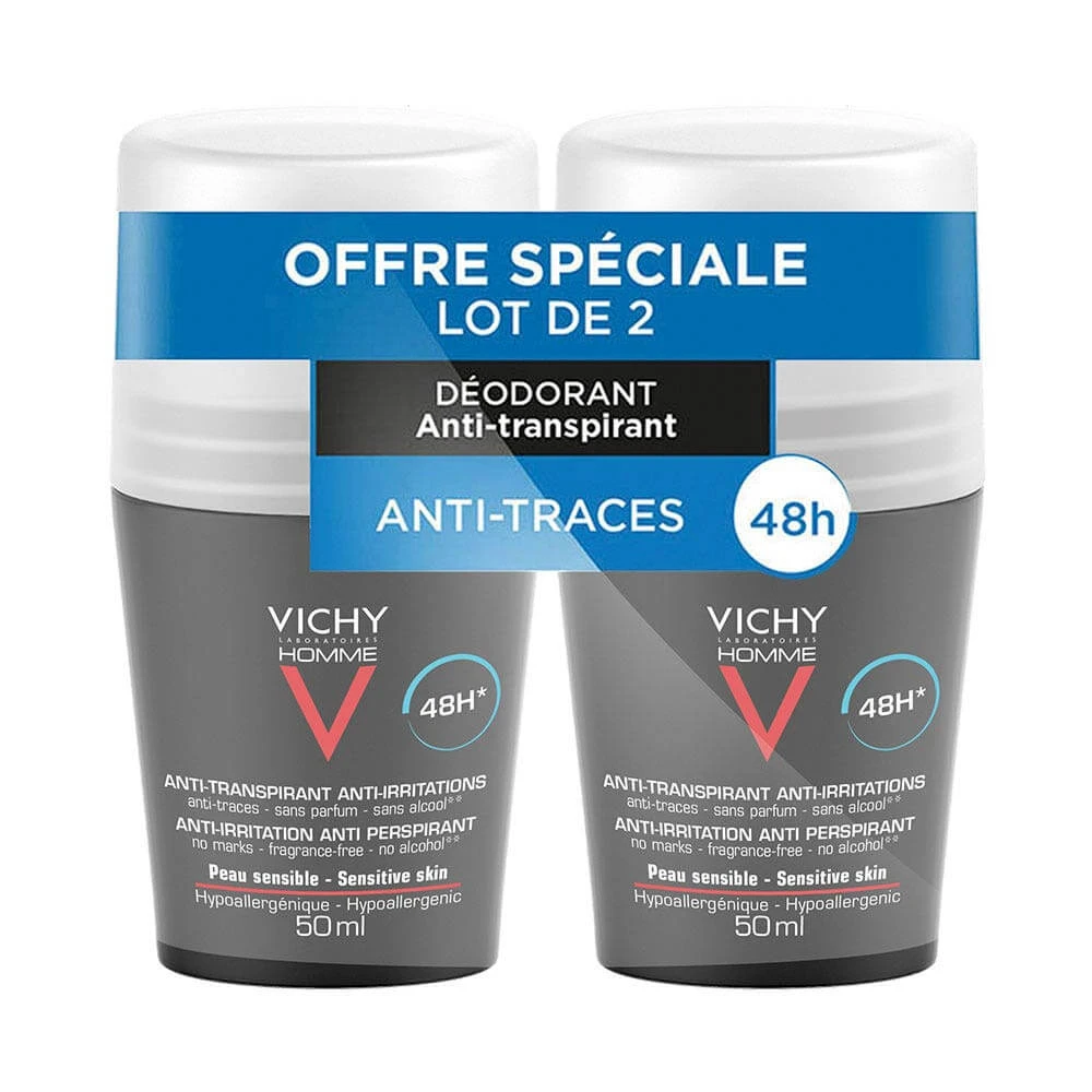 Vichy Deodorant pentru bărbați Roll-on Antiperspirant 48h Piele sensibilă 2x50ml