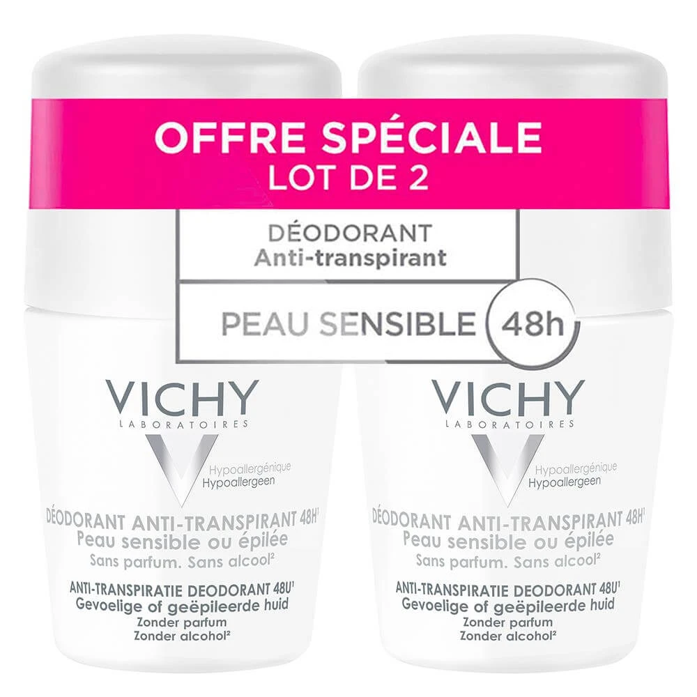 Vichy Deodorant Roll-on Anti-Perspirant 48h Piele sensibilă sau epilată 2x50ml