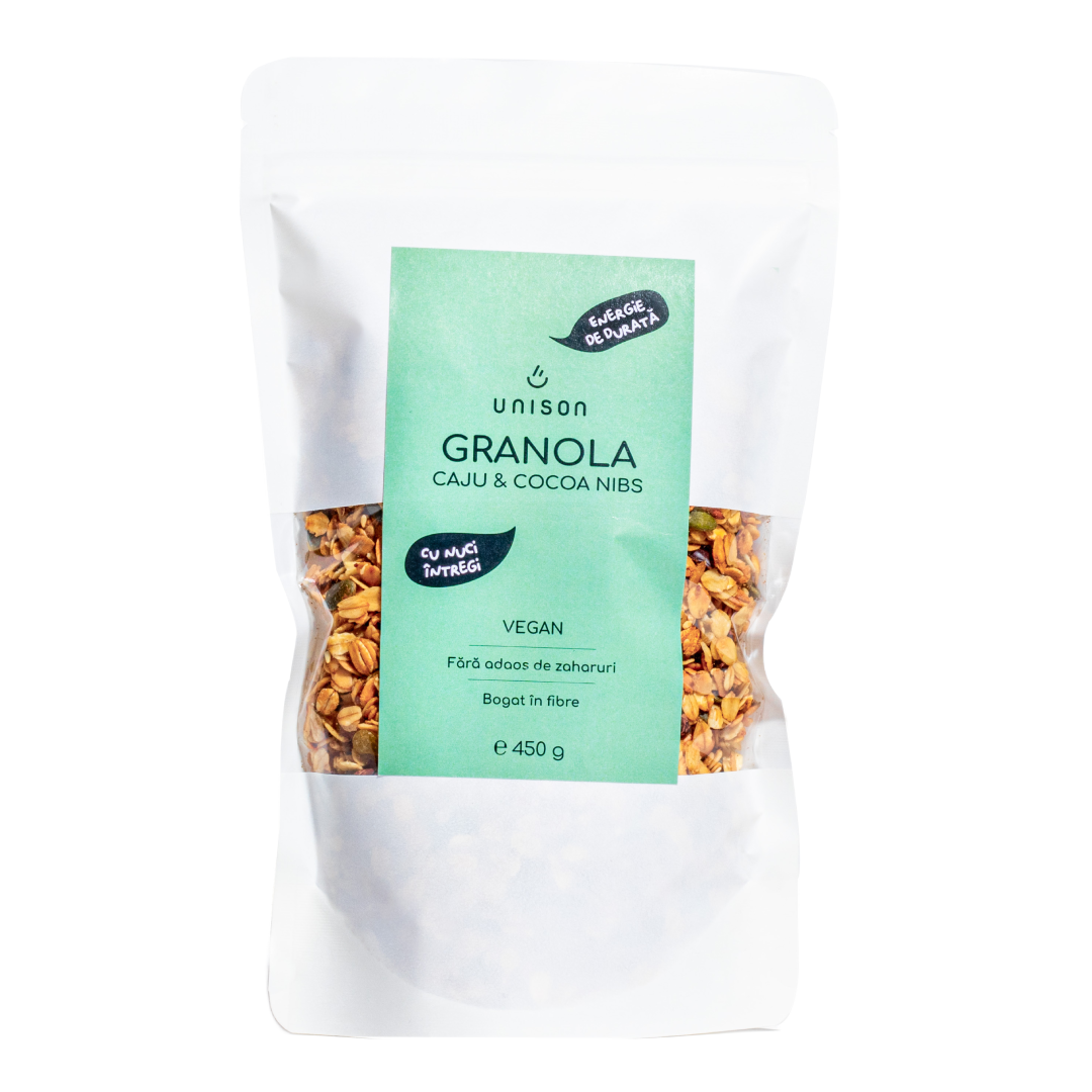Granola cu caju si fulgi de cacao, 450g, Unison