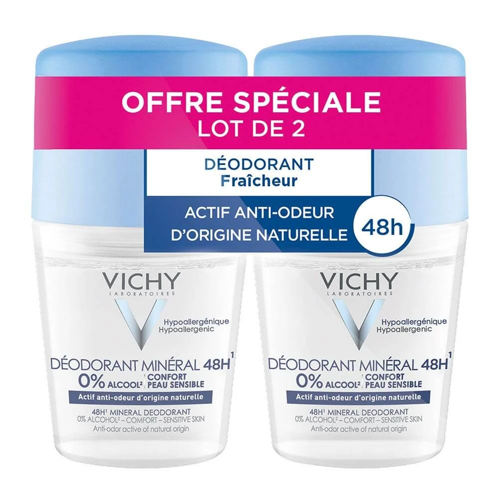 Vichy Deodorant Minéral 48h Roll-on Piele sensibilă sau epilată 2x50ml
