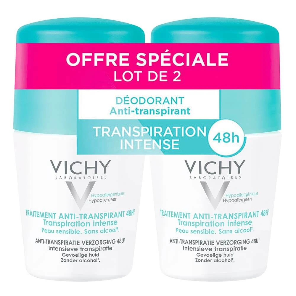 Vichy Deodorant Roll-on Anti-Transpirant 48h Transpirație intensivă Piele sensibilă 2x50ml