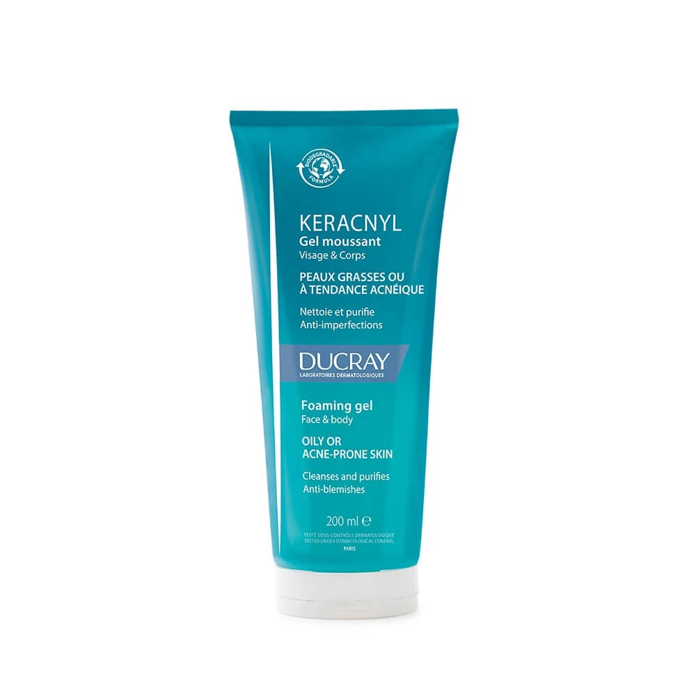 Ducray Keracnyl Gel de curățare față și corp Piele grasă cu imperfecțiuni 200ml