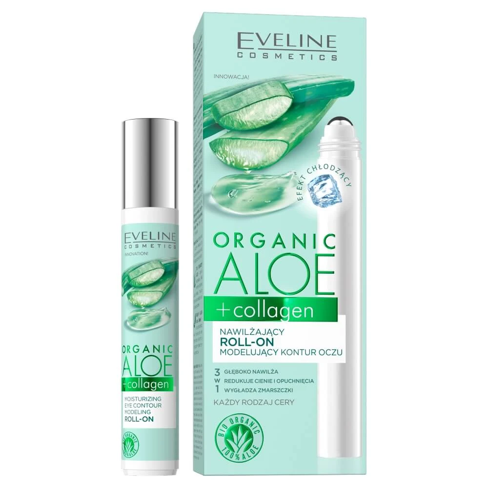 Eveline Cosmetics Organic Aloe + Colagen Hidratare contur ochi roll-on, 15 ml
