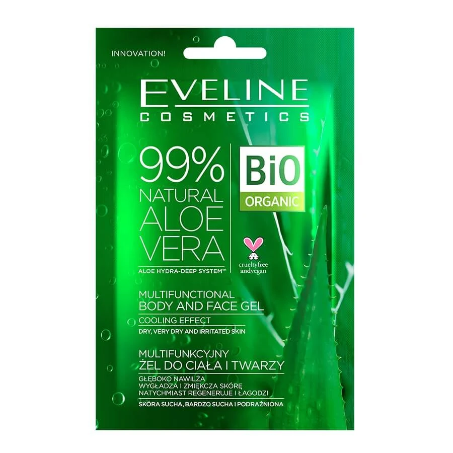 Eveline Cosmetics Gel de Aloe Vera 99% natural Gel multifuncțional pentru corp și față, 20 ml