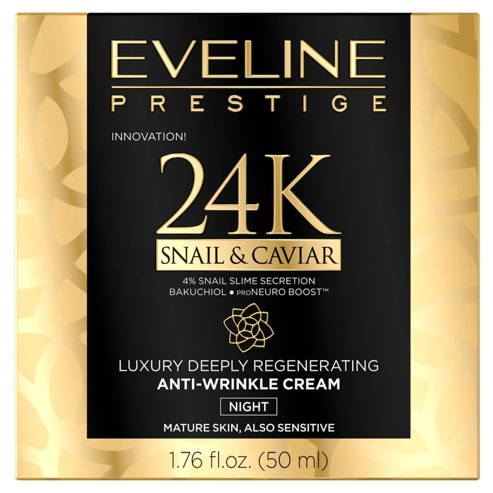 Eveline Cosmetics Prestige 24k Snail amp;Caviar Cremă de noapte antirid, 50ml