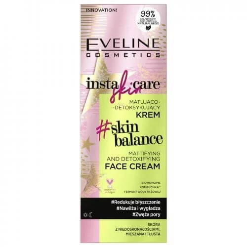 Eveline Cosmetics Insta Skin Care cremă matifiantă și detoxifiantă pentru ten mixt și gras cu imperfecțiuni, 50ml
