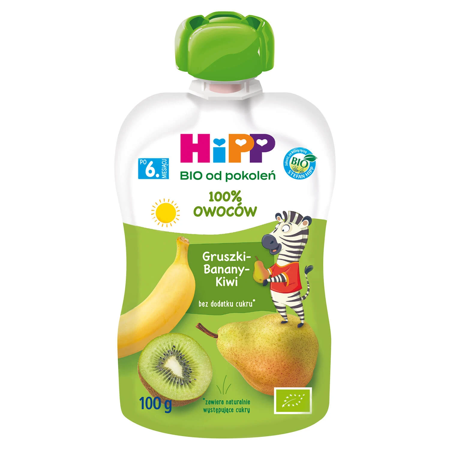HiPP HiPPiS Bio mousse de fructe, pere, banane și kiwi, după 6 luni, 100 g