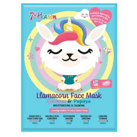 Masca de fata pentru adolescenti Llamacorn 7th Heaven, 1 bucata, Montagne Jeuness