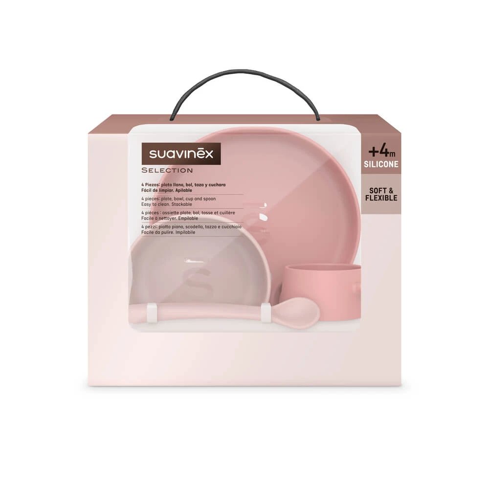 Set pentru diversificare din silicon Colour Essence, +4 luni, Roz, Suavinex
