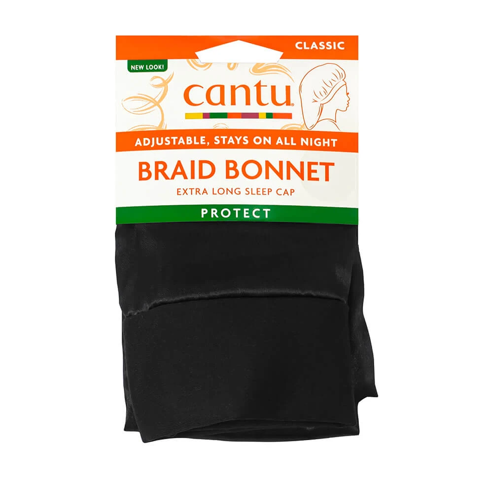 Boneta din satin pentru protejarea parului impletit si lung, Negru, 1 buc, Cantu