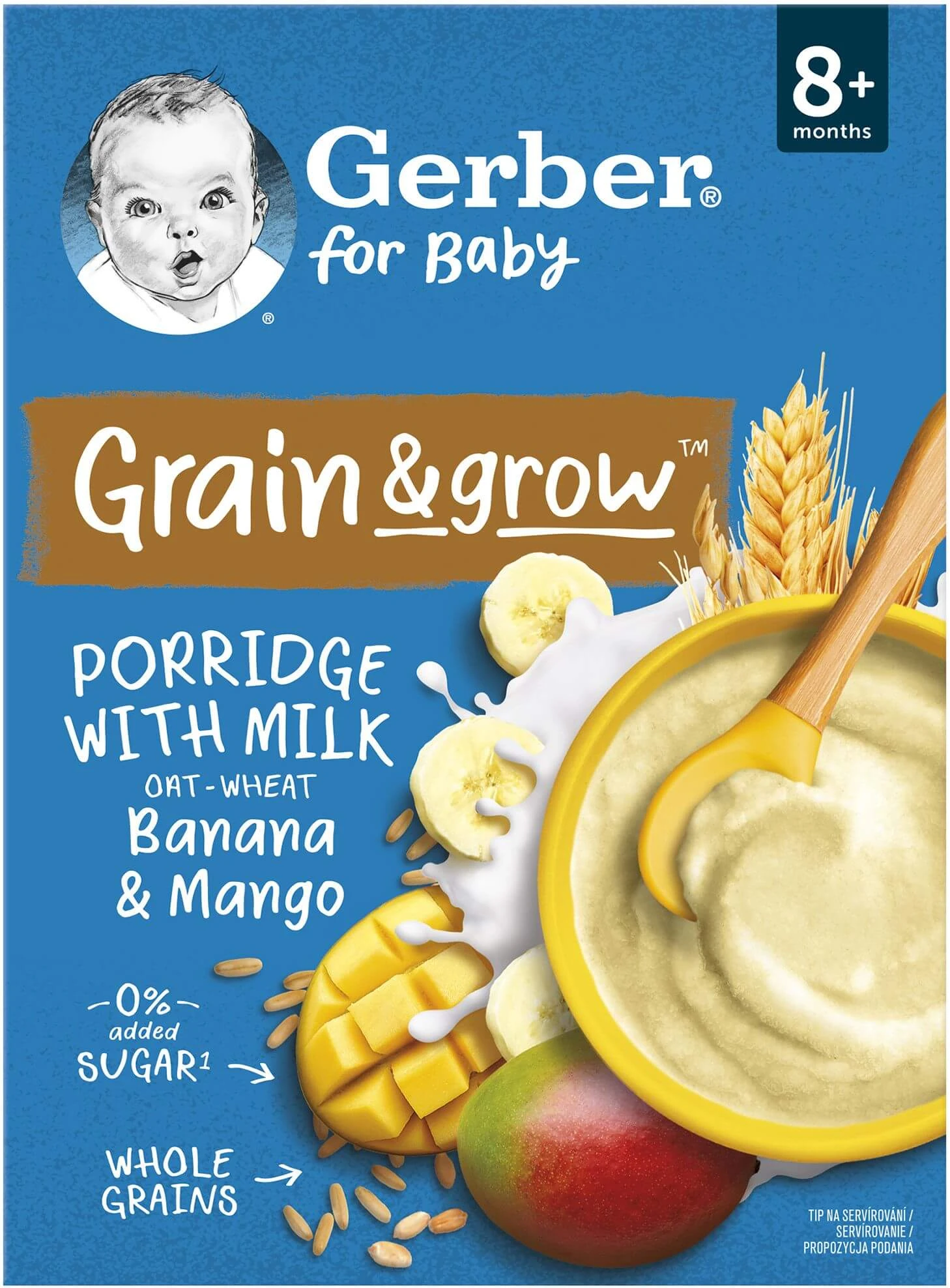 Gerber Terci cu lapte de grâu și ovăz, banane și mango 200 g
