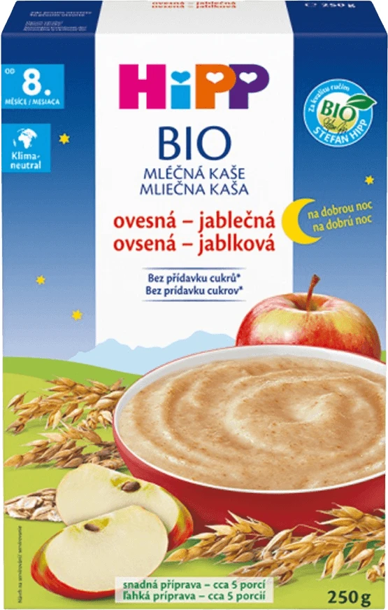 HiPP BIO Good Night Milk Porridge terci de ovăz / mere de la 8m+, 250 g