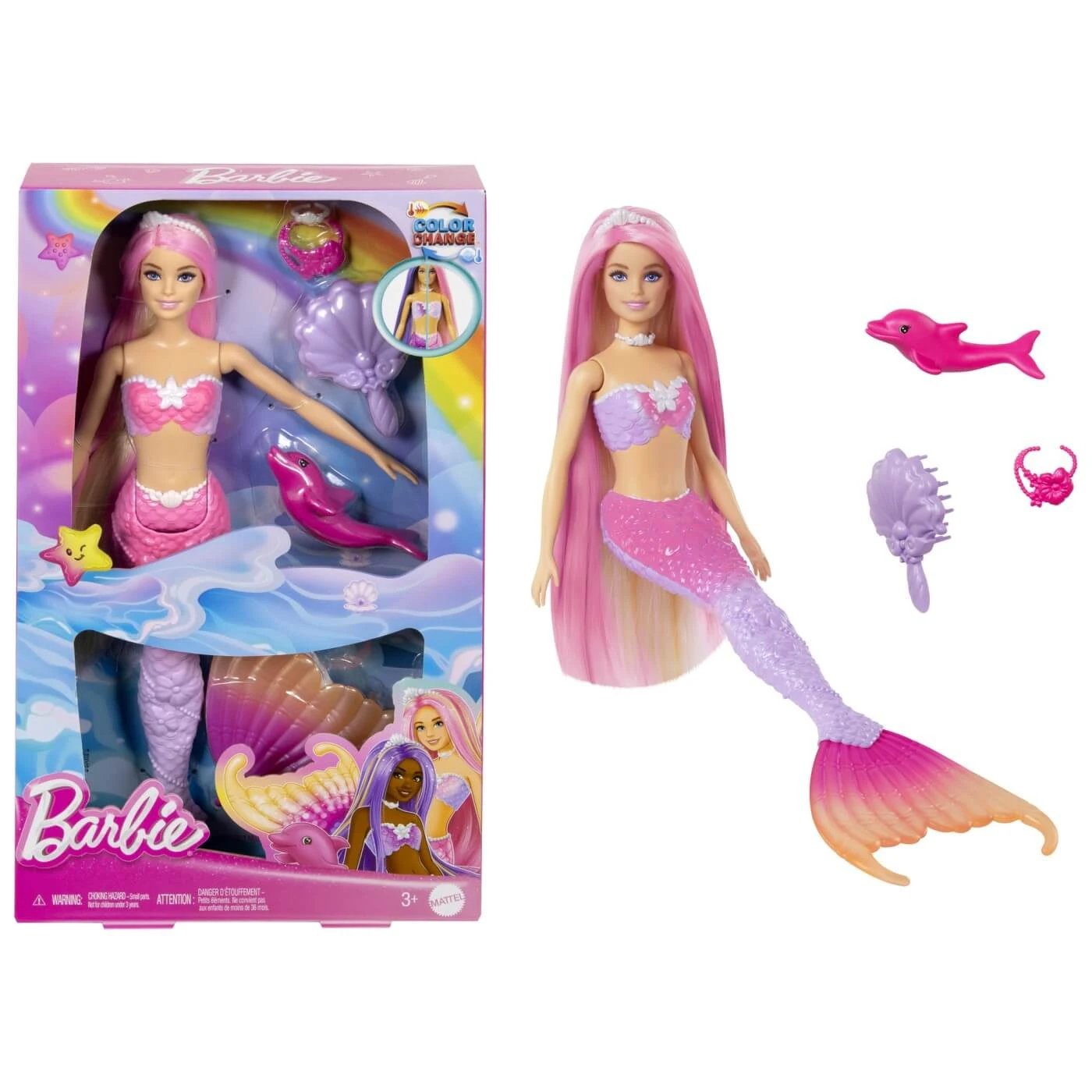 Papusa Sirena Color Change, 3 ani+, Barbie