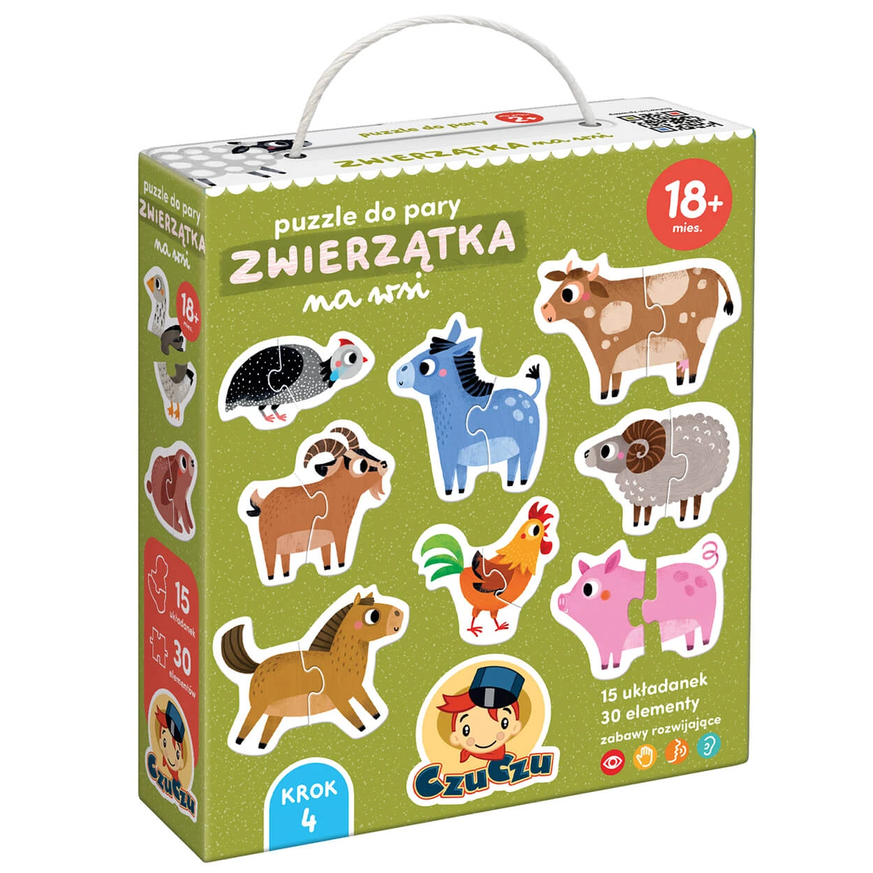 CzuCzu Puzzle cu perechi Animale din mediul rural, puzzle-uri pentru copii, de la 18 luni, 30 elemente
