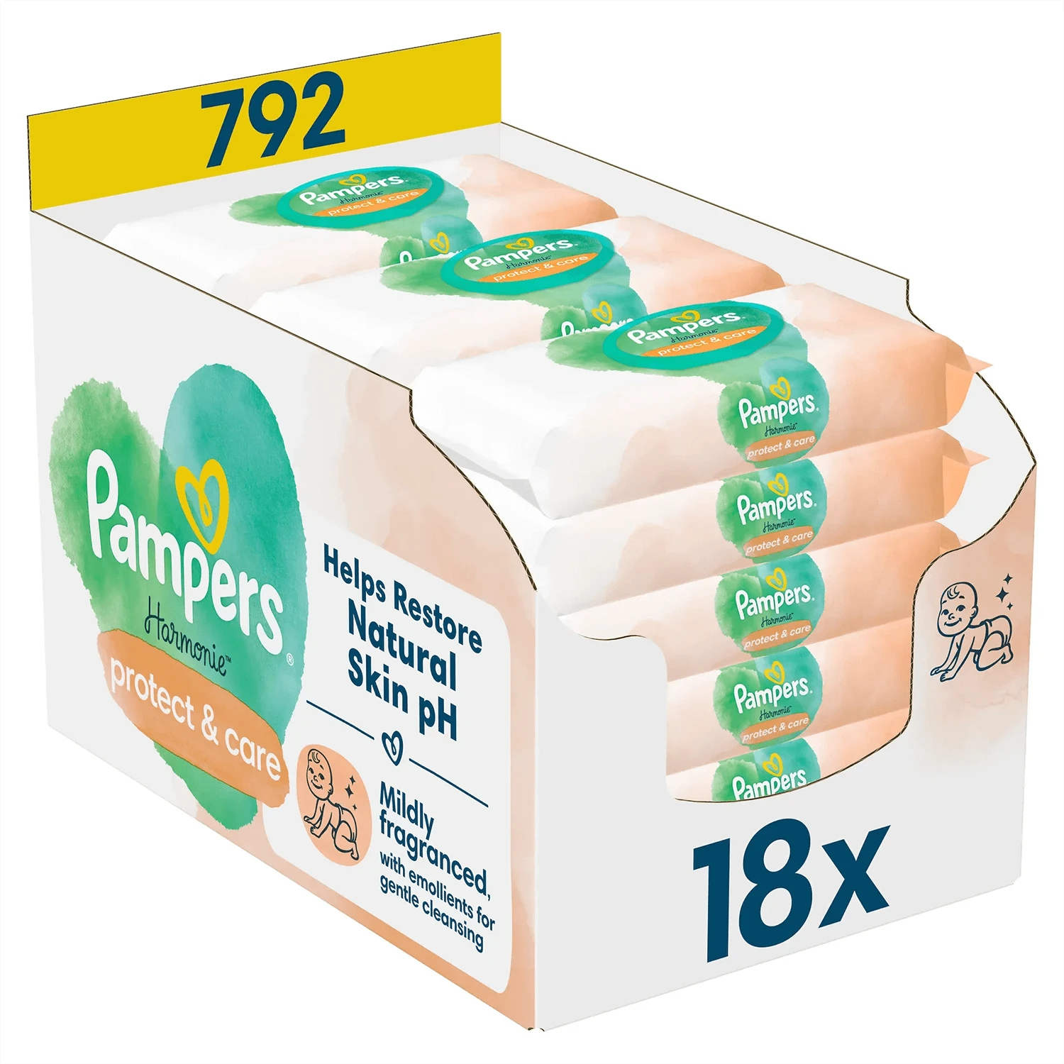Pampers Harmonie Protect & Care, șervețele umede, 18 x 44 bucăți