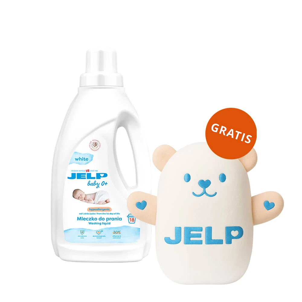 Jelp Baby 0+, lapte de spălat hipoalergenic, alb, 1,5 l + ursuleț de pluș gratuit