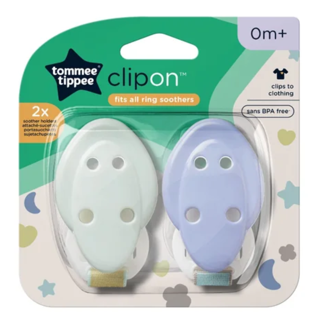 Suport pentru suzete pentru +0 luni Verde/Mov, 2 bucati, Tommee Tippee
