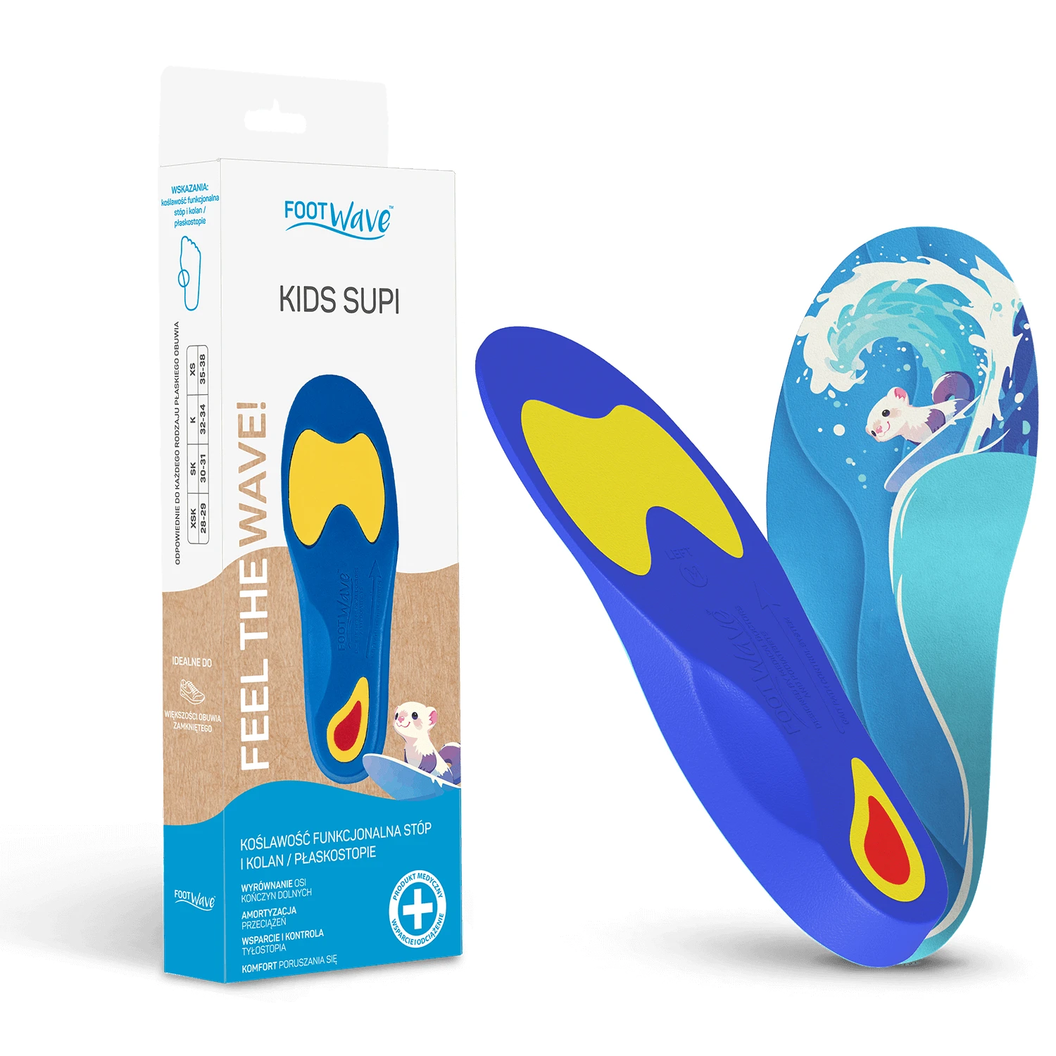 FootWave Kids Supi, tălpi ortotice, valgus funcțional al picioarelor și genunchilor, picioare plate, XSmall Kids, 28-29, 1 pereche