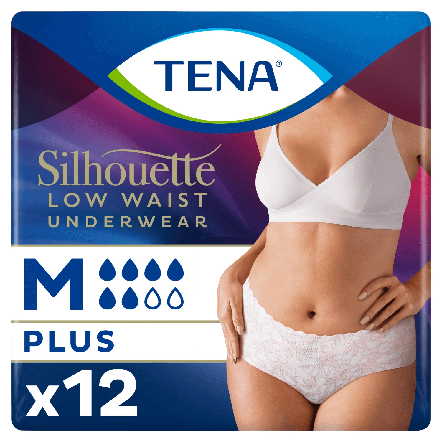 Tena Silhouette Plus White, chiloți absorbanți discreți pentru femei, mărimea M, 12 bucăți