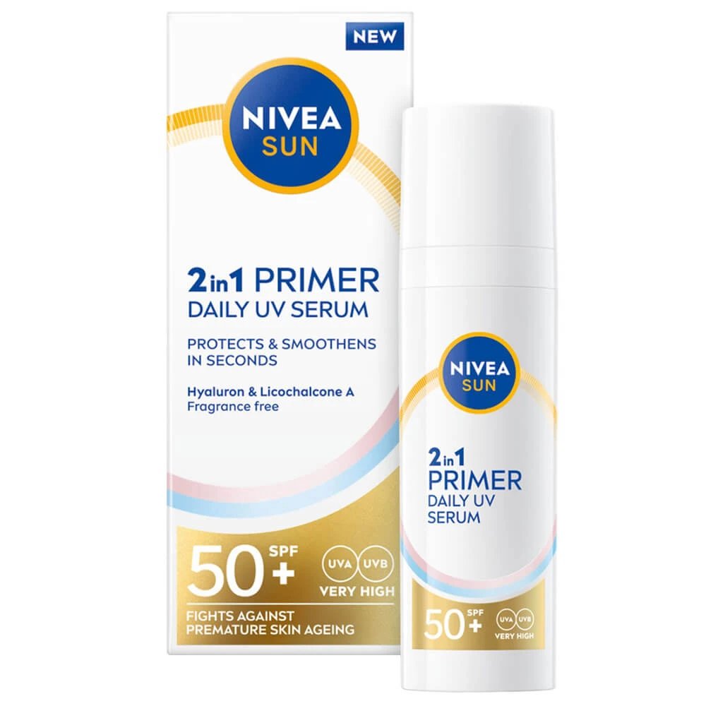 Nivea Sun Primer Daily UV, ser de față 2 în 1, SPF 50+, 30 ml