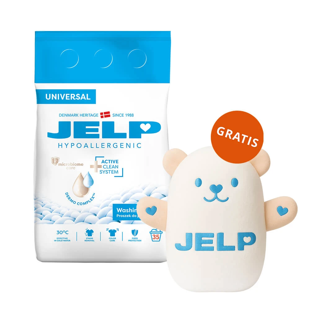 Jelp Hypoallergenic, pudră de spălat hipoalergenică, universală, 2,1 kg + ursuleț de pluș gratuit