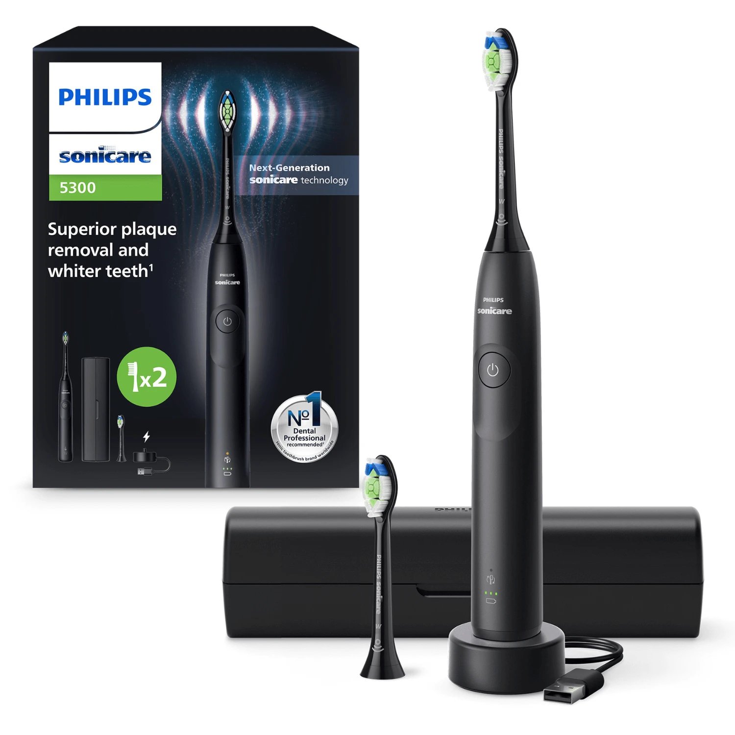Periuta de dinti electrica seria 5300 cu toc de transport Philips Sonicare, Negru, HX7101/03, Philips