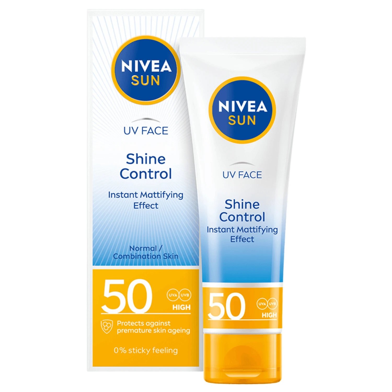 Nivea Sun UV Face Shine Control, protecție solară matifiantă, SPF 50, 50 ml AMBALAJ RUPT