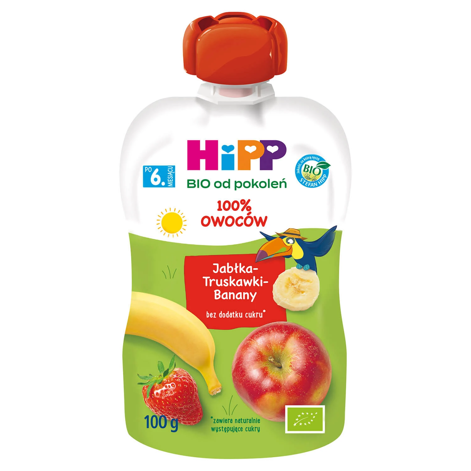 HiPP Bio mousse de fructe, măr, căpșuni, banane, după 6 luni, 100 g