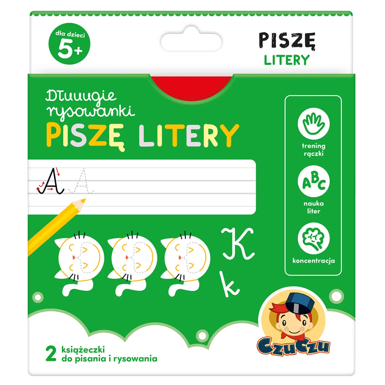 CzuCzu Dłuuugie rysowanki Piszę litery, 2 cărți pentru copii, de la 5 ani