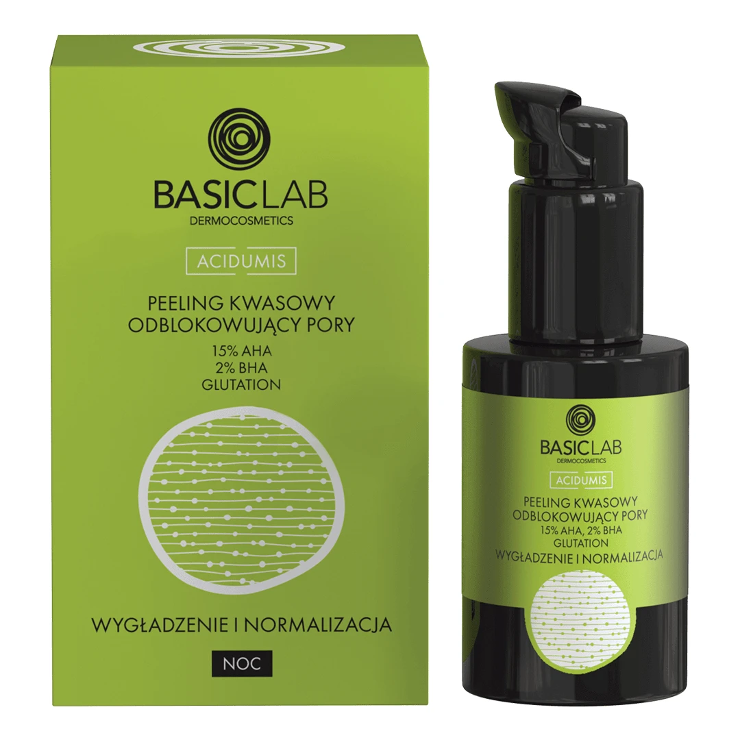 BasicLab Acidumis, peeling acid care deblochează porii cu 15% AHA, 2% BHA, 30 ml