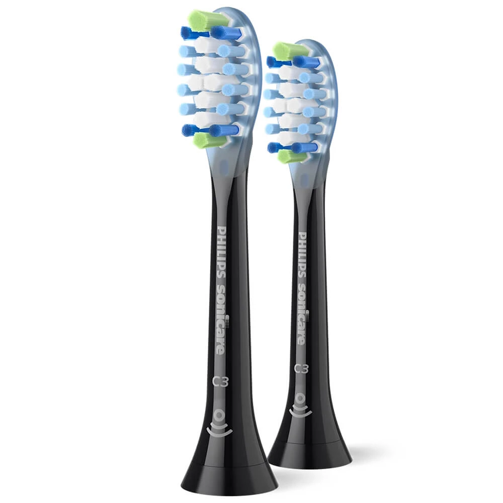 Philips, vârfuri de schimb pentru periuța de dinți sonică Sonicare C3 Premium Plaque Defence, negru, 2 bucăți