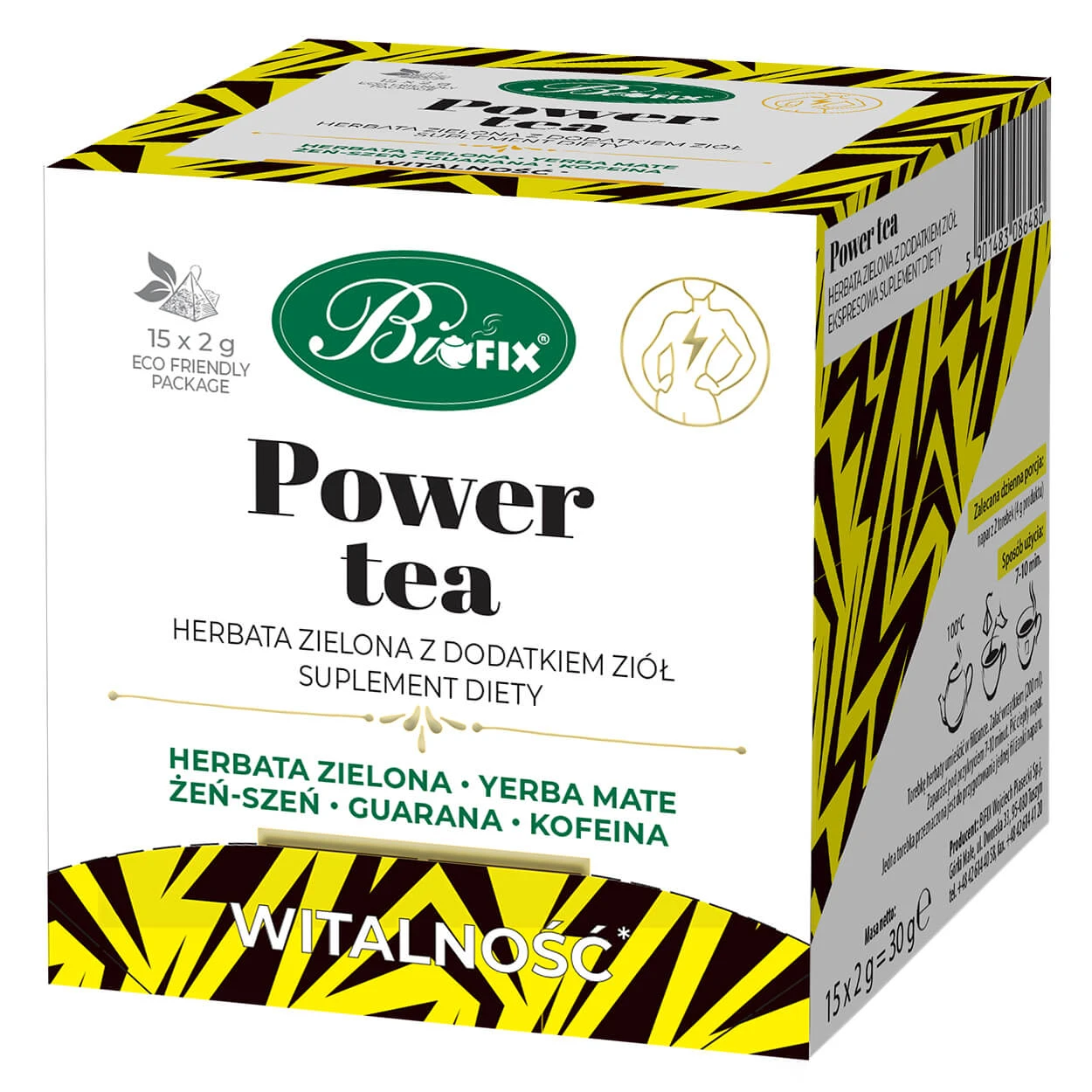 Bi Fix Power Tea ceai verde cu ierburi, 2 g x 15 pliculețe