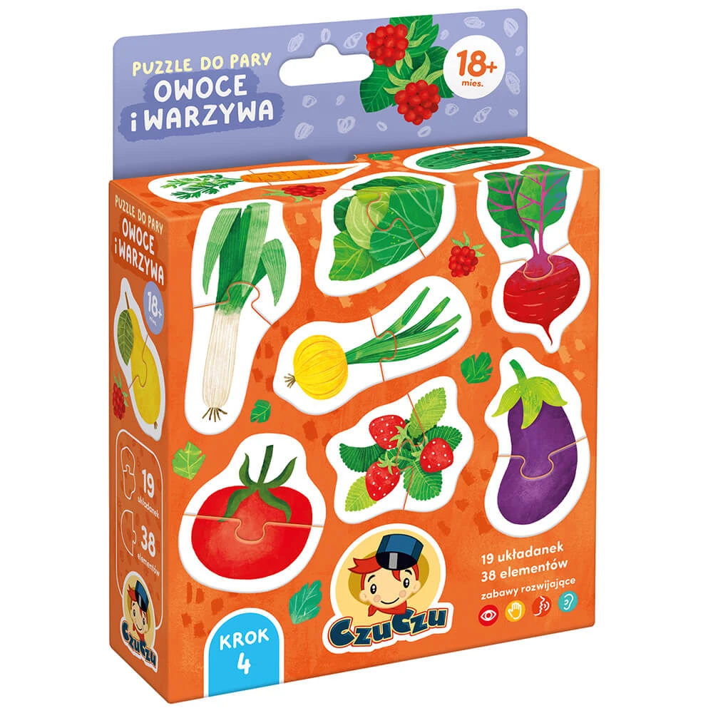 CzuCzu Paired Puzzles Fruits and Vegetables, puzzle-uri pentru copii, de la 18 luni, 38 piese