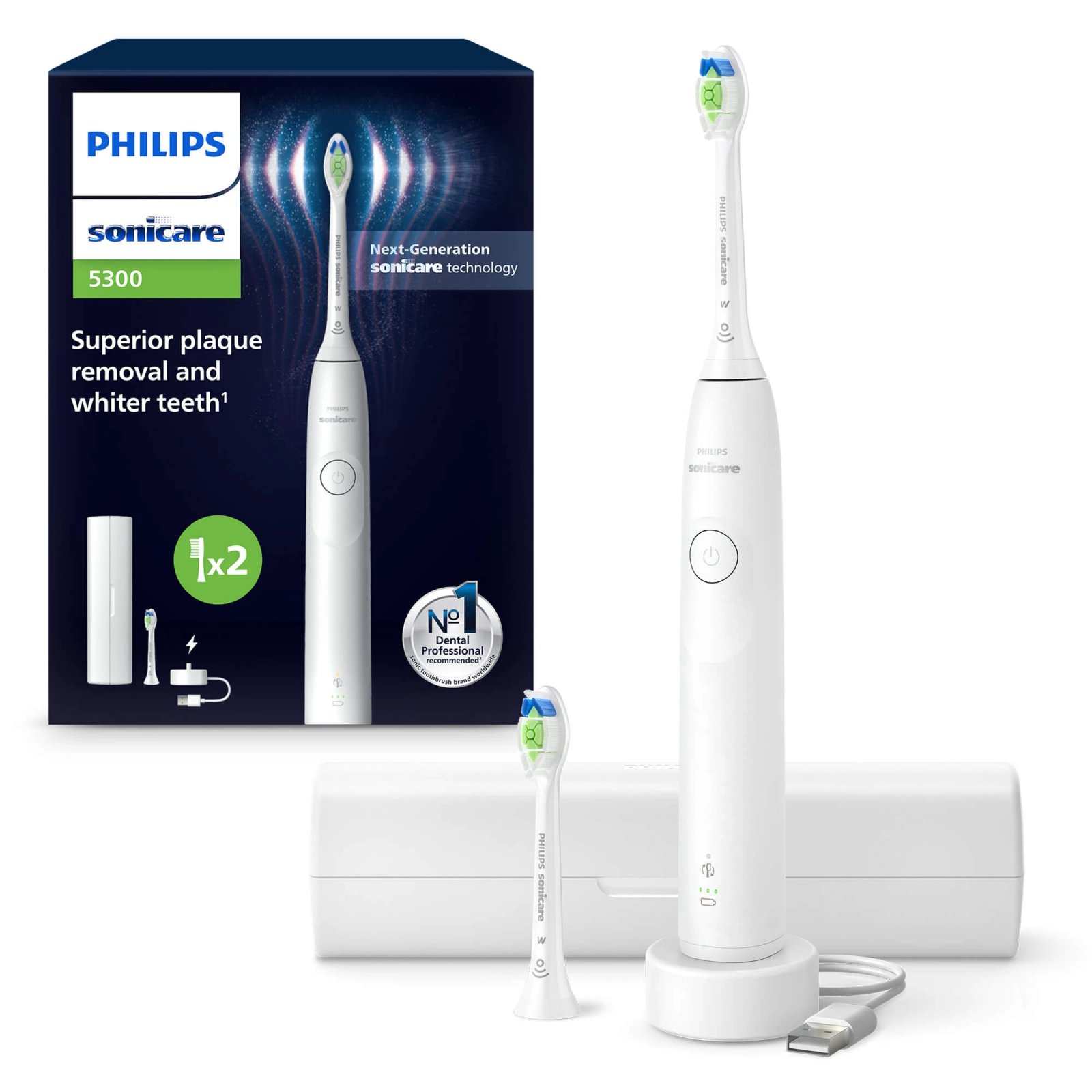 Periuta de dinti electrica seria 5300 + Toc Sonicare, Alb, HX7108/03, Philips