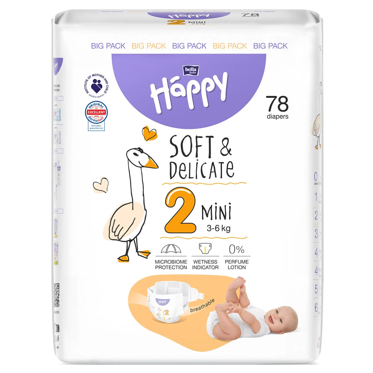 Bella Baby Happy, scutece, mărimea 2 Mini, 3-6 kg, 78 buc