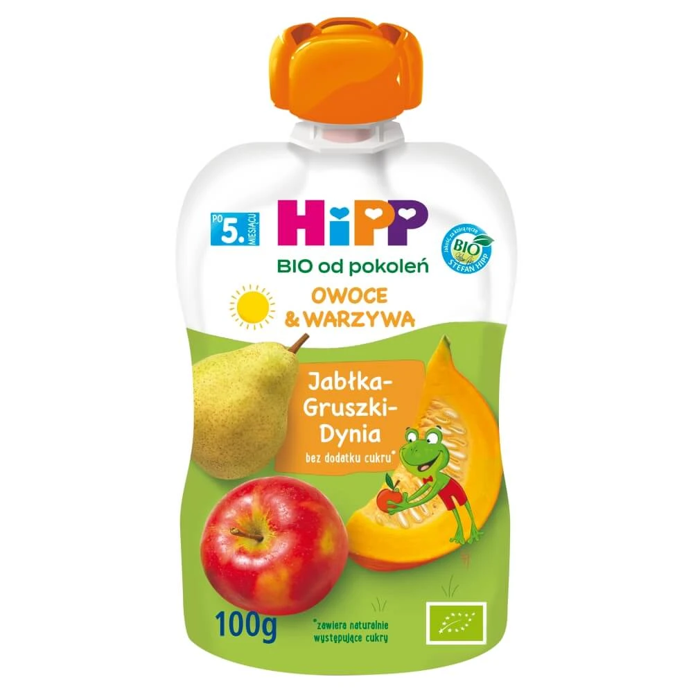 HiPP Fruits & Vegetables Bio, mere, pere, dovleac, după 5 luni, 100 g