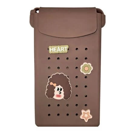 Husa din silicon tip gentuta cu clapa magnetica si charms pentru telefon Crossbody, Maro, Acvila