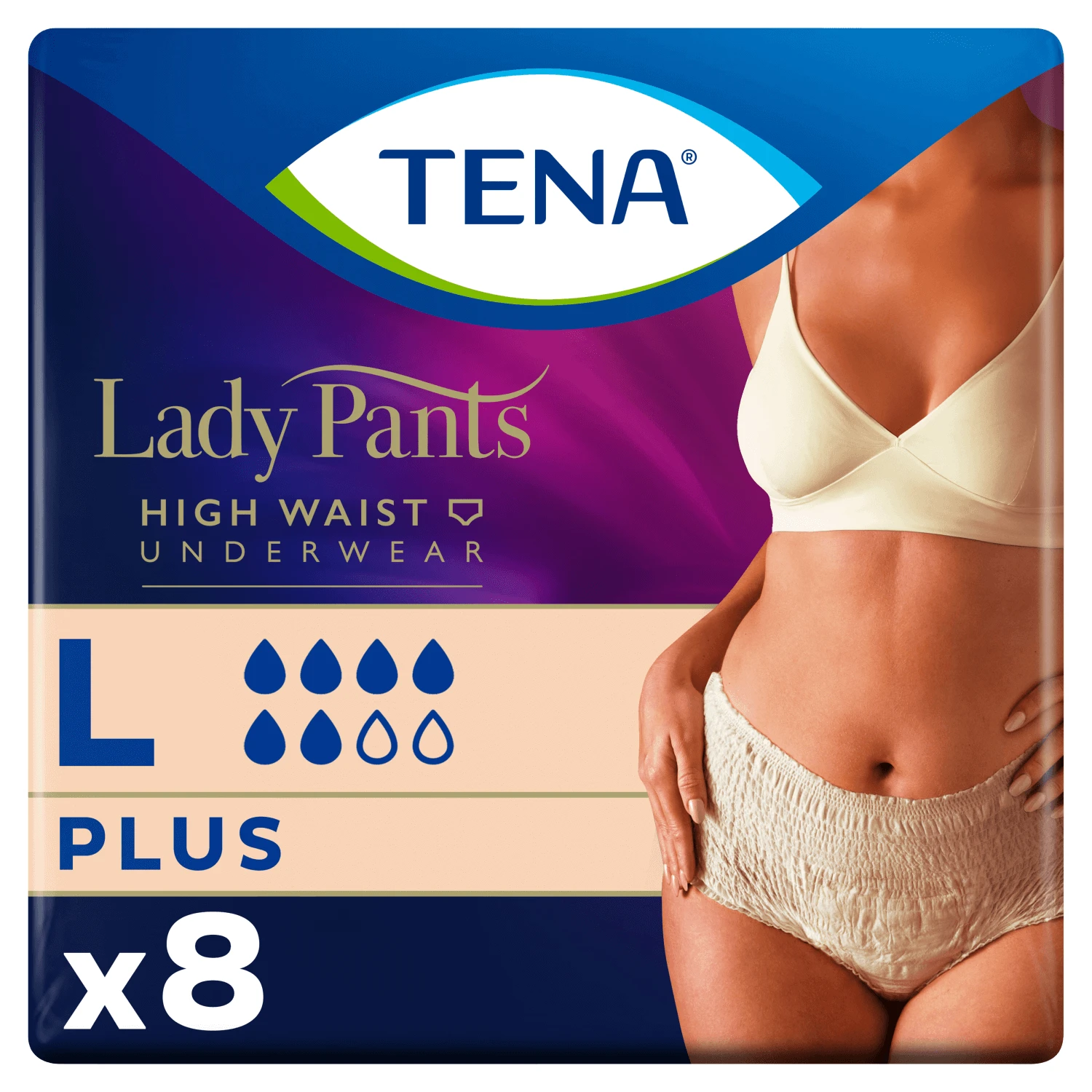 Tena Lady Pants Creme, chiloți absorbanți, mărimea L, 95-130 cm, Plus, 8 bucăți