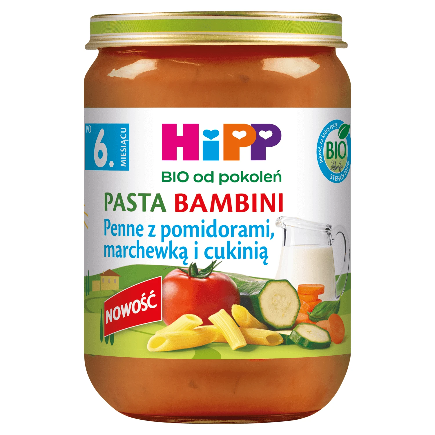 HiPP Pasta Bambini Bio, penne cu roșii, morcovi și dovlecei, după 6 luni, 190 g