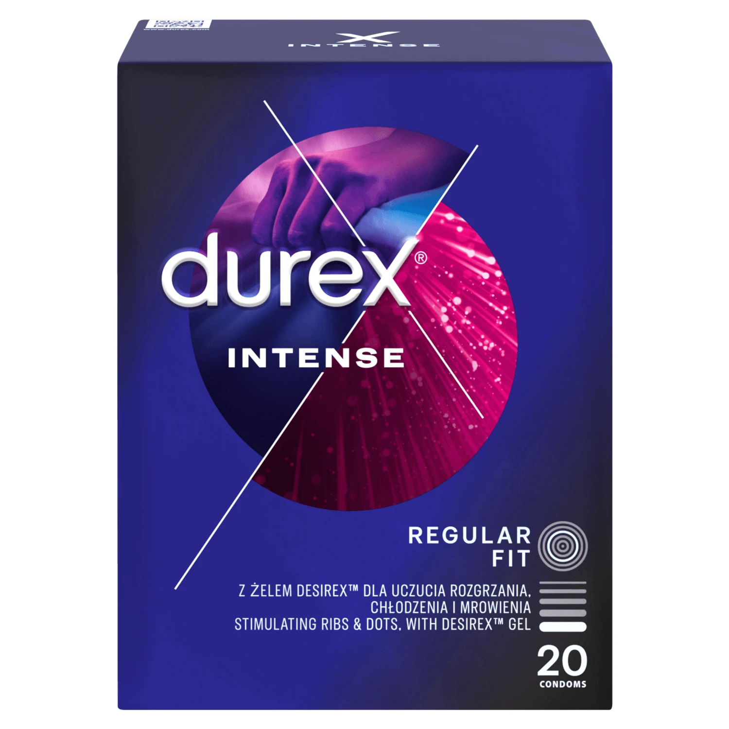 Durex Intense, prezervative cu gel stimulant, cu nervuri, 20 bucăți