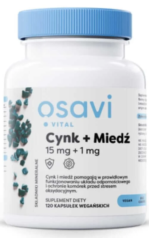 Osavi Zinc + cupru, 15 mg + 1 mg - 120 capsule vegane