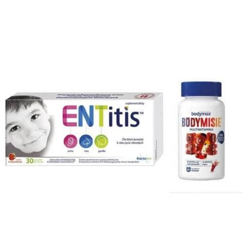 Set ENTitis pentru supt căpșuni, 30 pastiluțe + Bodymax Bodymisie jeleuri cu aromă de cola, 60pcs