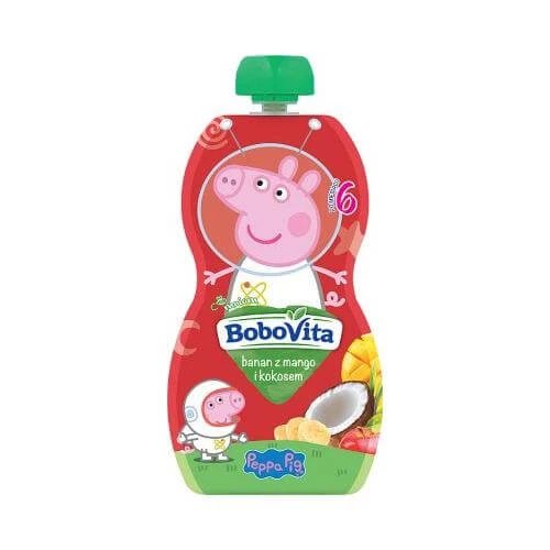 BOBOVITA Peppa Pig banană cu mousse de mango și nucă de cocos, 100g