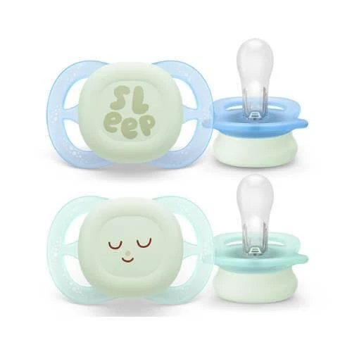 AVENT Ultra Start Nighttime Luminous Soother 0-2m (albastru), 2 buc