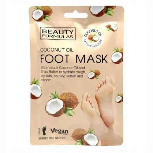 Mască pentru picioare BEAUTY FORMULAS cu ulei de nucă de cocos, 1 pereche