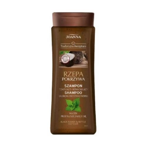 JOANNA Tradycyjna Recepcja Rzepa Șampon tonic și fortifiant cu urzică pentru păr gras, 300ml